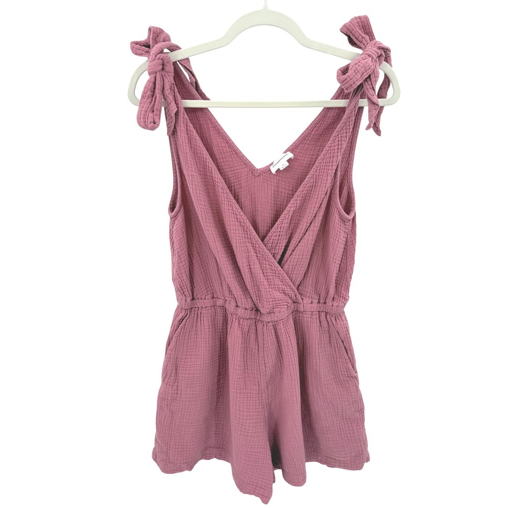 Summersalt Rose Pink Organic Cotton Gauze Tie Shoulder Romper Womens Medium